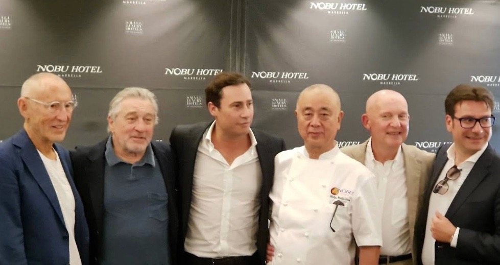 Meir Teper, Robert De Niro, Daniel Shamoon, Chef Nobu Matsuhisa and Francesco Roccato at the opening Nobu Marbella Hotel May 2018